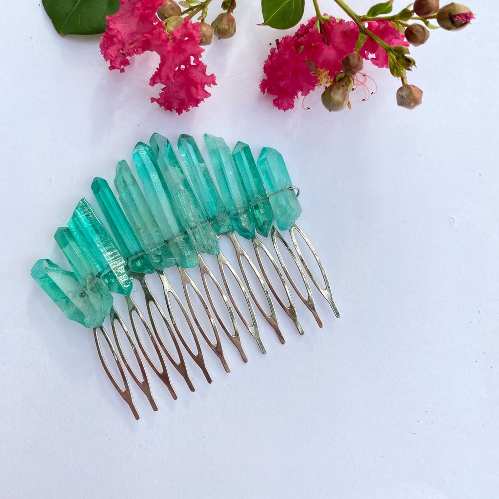 Aqua Quartz Crystal Haircomb